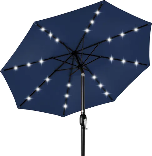 Vista 69 de Best Choice Products Sombrilla de Patio Solar de Poliéster con Luz LED de 10 pies con Ajuste de Inclinación y Tela Resistente a los Rayos UV - Gris