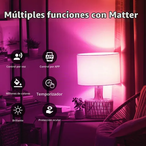 Vista 2 de ANWIO Bombillas inteligentes A19 Matter, 8.5 W (reemplazo de 60 W), base