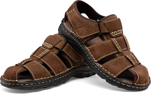 Vista 7 de Jousen Sandalias de cuero para hombre, sandalias de playa con punta abierta, sandalias deportivas de verano al aire libre