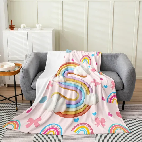 Vista 8 de Erosebridal Rainbow English Alphabet Fleece Throw Blanket 40"x50" - Ultra-Soft for Couch Sofa Bed,Cartoon Letters Flannel Blanket,Love Hearts Fuzzy