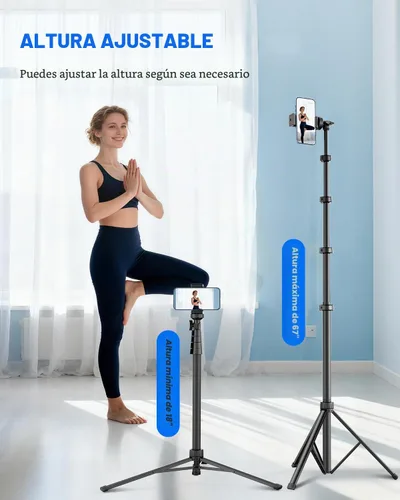 Vista 2 de Trípode de teléfono de 67", trípode extensible MIIASI para iPhone, selfie stick con control remoto y soporte para teléfono, compatible