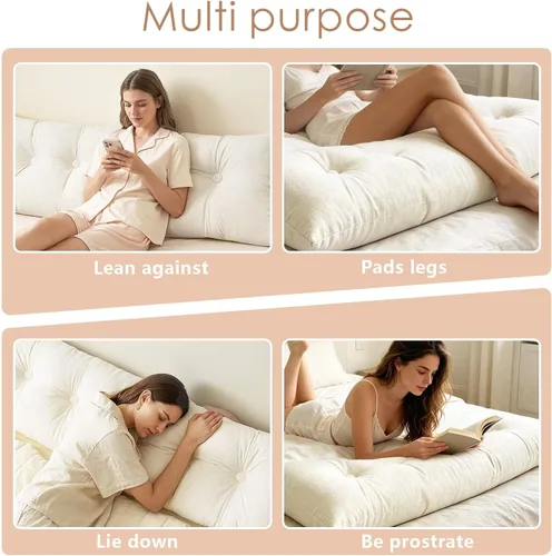 Vista 4 de Almohada para cabecero de cama enrollable, almohada de respaldo de cuña para sentarse en la cama con bolsillo lateral, almohada de lectura