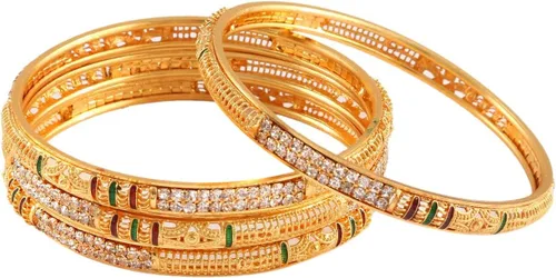 Vista 5 de Jewar Bangles Indian Rajasthani Handmade Meena Work Gold Plated Ad Traditional Jewelry gifting wedding 6364