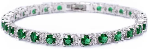 Vista 2 de RIZILIA Pulsera redonda de tenis chapada en oro blanco con piedra natal de circonita cúbica, 7 pulgadas