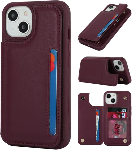 Vista 17 de iCoverCase Funda protectora de piel sintética compatible con iPhone 14 Plus con tarjetero, para mujeres y hombres, bloqueo RFID, funda protectora