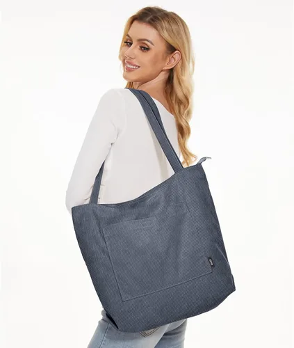 Vista 4 de KALIDI Bolso de mano de pana para mujer, bolso de hombro grande con bolsillo con cremallera, bolso Hobo casual de gran capacidad, bolsa de trabajo