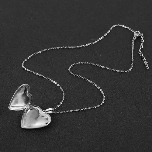 Vista 2 de Jude Jewelers Collar con colgante de acero inoxidable en forma de corazón estilo medallón para fiesta, boda, promesa de aniversario