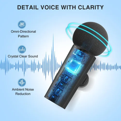 Vista 3 de FIFINE Sistema Lavalier inalámbrico con 2 micrófonos, micrófono de solapa con sonido claro para entrevistas de video de YouTube, mini micrófono dual