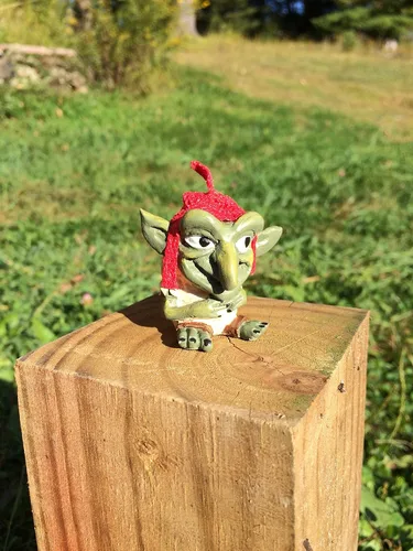 Vista 2 de Miniature Faerie Garden Goblin Or Troll With Felt Red Cap Perfect For Troll Bridges Or Faerie Gardens