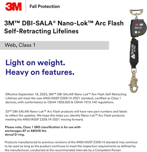 Vista 2 de 3M DBI-SALA Nano-Lok - Arco de doble pierna, línea de vida autorretráctil con conexión rápida 3100585, red, ganchos de bloqueo de barras de refuerzo