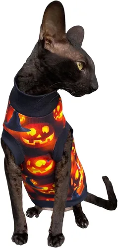 Vista 5 de Camiseta de gato sin pelo Luciano's Halloween para Sphynx y gato desnudo (XS)
