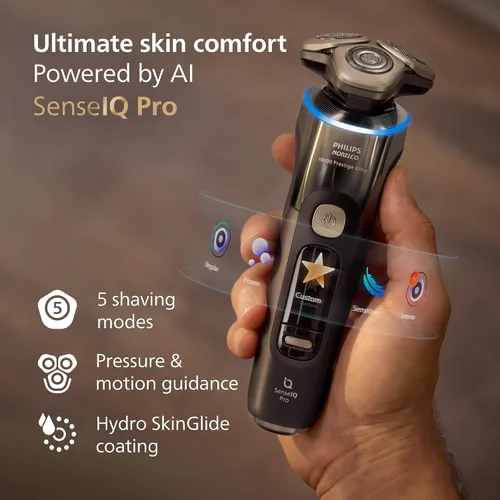 Vista 6 de Philips Norelco Shaver i9000 Prestige Ultra, afeitadora eléctrica en seco y húmedo, degradado negro, tecnología SenseIQ Pro, sistema de triple
