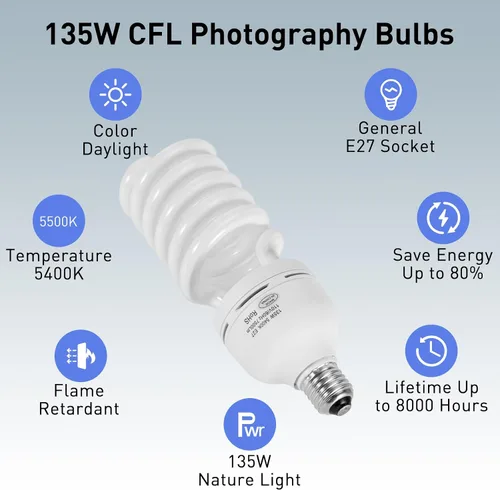 Vista 2 de Skytex 1 unidad de foco de luz de 135 W, 5400 K de temperatura de color, foco de luz CFL para fotografía, kit de iluminación de luz diurna
