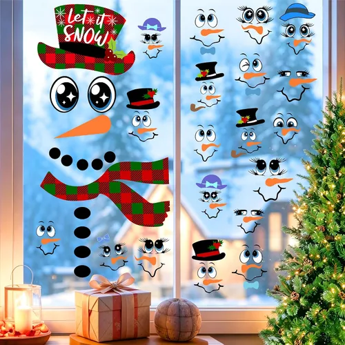 Vista 8 de Calcomanías de cara de muñeco de nieve para manualidades, calcomanías de vinilo de Navidad, calcomanías de caras de muñeco de nieve para adornos