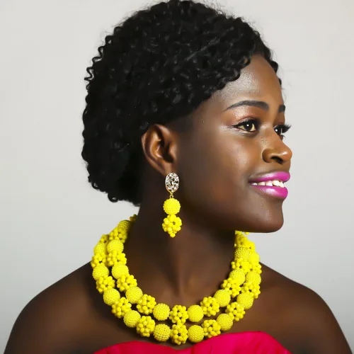 Vista 7 de Boda de Nigeria África Beads opaco amarillo vidrio nupcial conjuntos de joyas