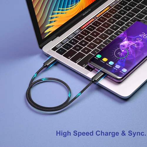 Vista 5 de Cable corto USB C a USB C de 1.5 pies, 100 W 3.1 Gen2, cable de carga rápida de 10 Gbps de transferencia de datos para disco duro SSD, MacBook