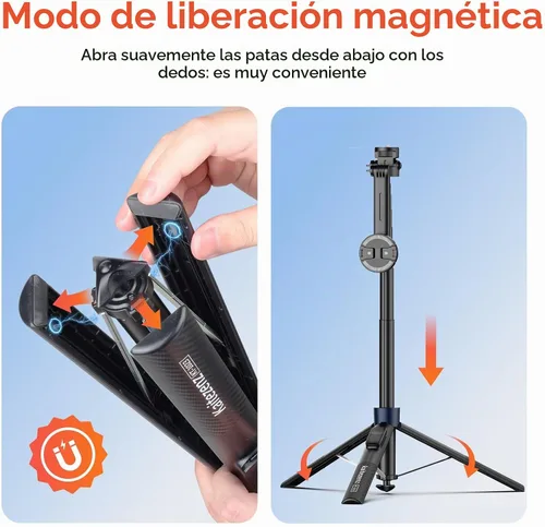 Vista 3 de Kaitezenz Trípode magnético de apertura automática de 71 pulgadas para iPhone con control remoto, rotación de 360°, soporte de trípode para selfie