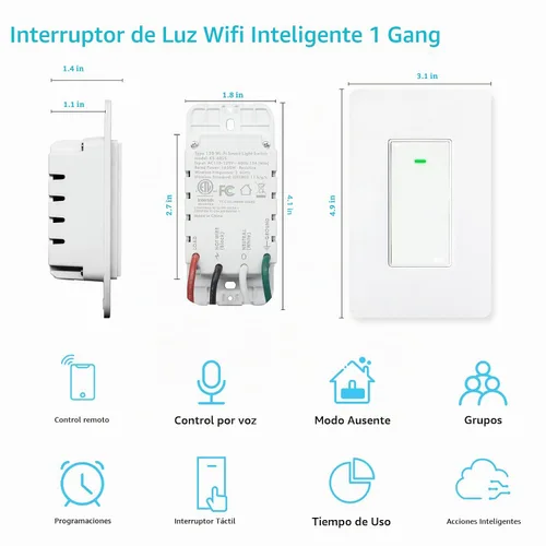 Vista 3 de Paquete de 2 interruptores de luz inteligentes (botón), interruptores de luz WiFi inteligentes dobles, interruptor inteligente compatible con Alexa