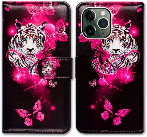 Vista 15 de Bcov Funda para iPhone 11 Pro Max, diseño de pájaro negro y verde con tapa de cuero con ranura para tarjeta de crédito, soporte para tarjeta