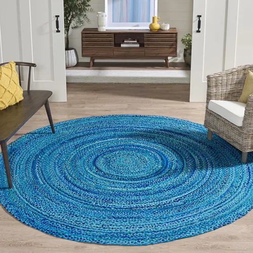 Vista 40 de SAFAVIEH Alfombra trenzada de la colección – Alfombra redonda de 3 pies, color beige con detalles rosados, algodón hecho a mano, estilo cabaña