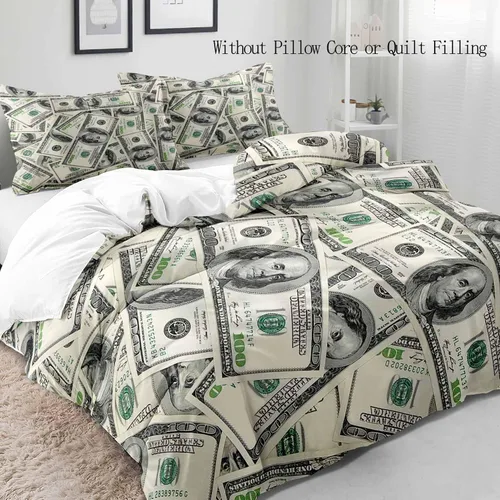 Vista 3 de VIVIHOME - Juego de ropa de cama de lujo divertido de 2 piezas, juegos de ropa de cama individual, funda de edredón de billetes de cien dólares
