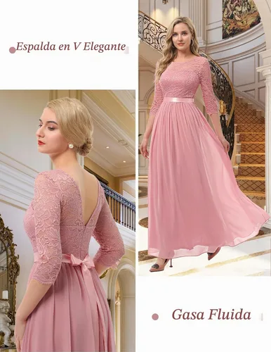 Vista 2 de BeryLove Vestido formal de manga larga para mujer, invitada de boda, madre Rubor