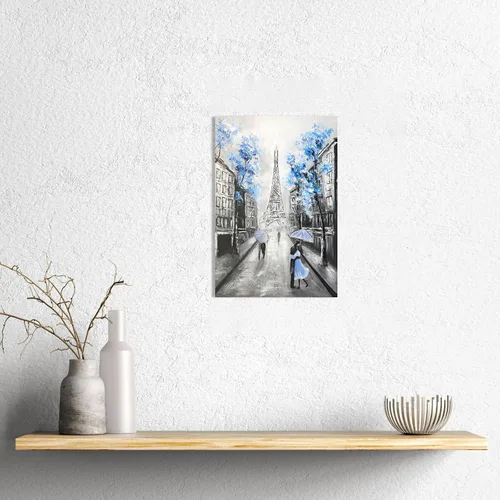 Vista 6 de YPY Arte de Pared en Lienzo Floral Azul de París: Imagen de Flor Azul Torre Eiffel Gris para Decoración de Baño, Pintura Texturizada de Paisaje