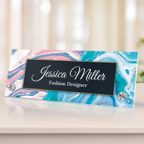 Vista 33 de Placa de identificación personalizada para escritorio, decoración de oficina de acrílico transparente con diseño de flores, decoraciones