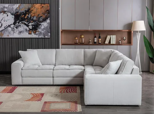 Vista 3 de Roundhill Furniture Breton - Sofá modular modular para sala de estar, en forma de L, 5 piezas, gris ostra