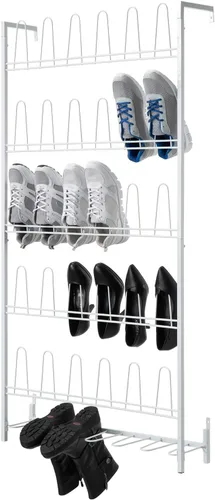 Vista 13 de MyGift - Estantería de pared colgante de metal negro premium para armario de vestidor, cuarto de servicio y entrada, organizador de botas y zapatos