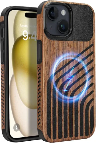 Vista 45 de Funda magnética ZZDZZ compatible con iPhone 14 Plus [Compatible con Magsafe] Diseño de cuero premium TPU híbrido a prueba de golpes (Negro)
