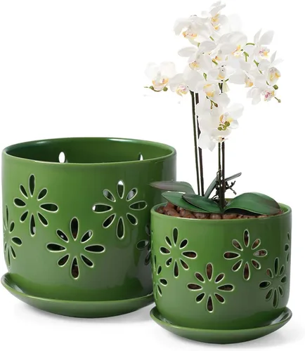 Vista 11 de EFISPSS Macetas de orquídeas con agujeros, macetas de orquídeas de 7 pulgadas con agujeros de drenaje y bandeja, maceta grande