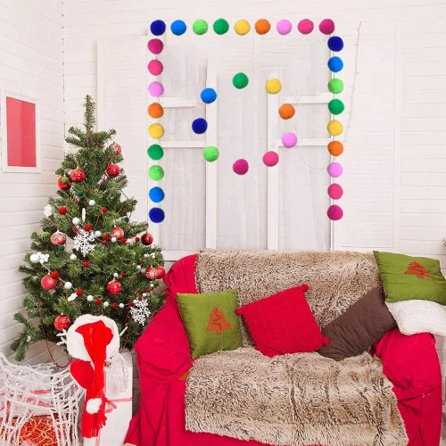 Vista 5 de 2 guirnaldas de bolas coloridas con pompones de 6.5 pies de largo, 24 bolas para decoración del hogar y fiesta