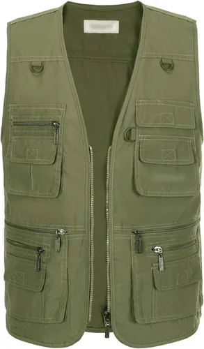 Vista 2 de Chaleco de viaje casual Safari para hombre, 16 bolsillos, chaleco de trabajo al aire libre, chaqueta sin mangas, chaqueta de pesca, senderismo