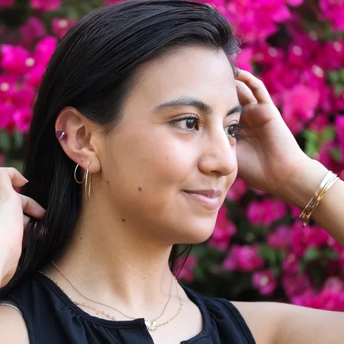 Vista 27 de Aretes de aro finos martillados, elegantes plata esterlina geométrica sólida, relleno de oro y relleno de oro rosa; para mujer por Lotus Stone