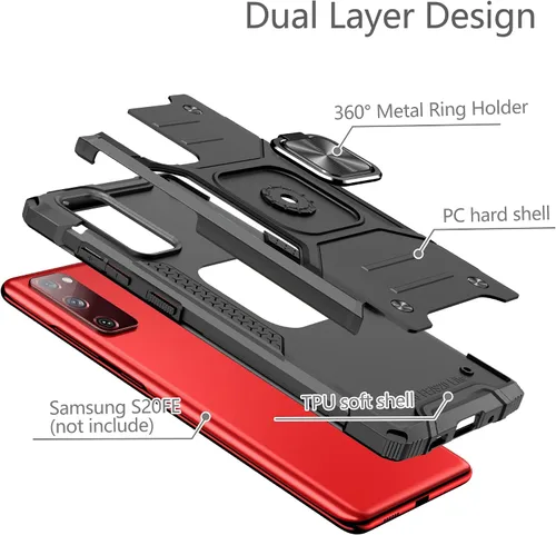 Vista 5 de Funda para Galaxy S20 FE 4G 5G con 3 protectores de pantalla de vidrio templado, anillo magnético integrado de grado militar con función atril