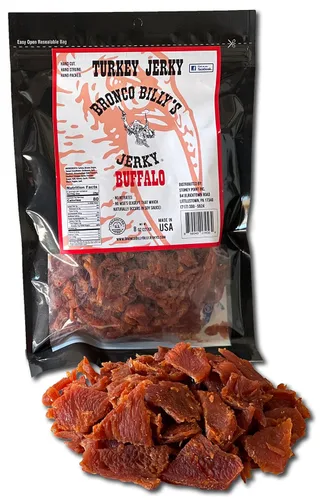 Vista 8 de Bolsa resellable de media libra de carne de res con sabor a bourbon Bronco Billy's Beef Jerky