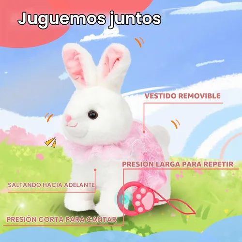 Vista 5 de Hopearl Hopping Bunny - Juguete electrónico interactivo de conejo con correa de control remoto para mascotas, repite lo que dijiste, regalos