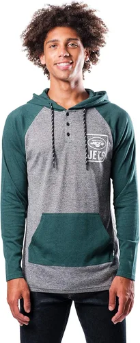 Vista 34 de Ultra Game - Sudadera con capucha de vellón para hombre con cuello Henley de la NFL Negro