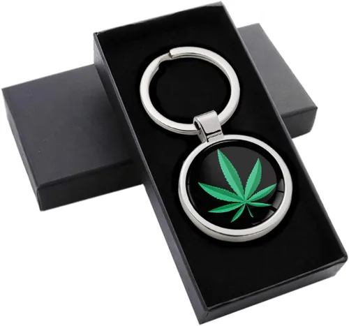 Vista 2 de 3D Metal Marihuana Hoja Cannabis Weed Llavero Llavero Regalo Hombres Mujeres Llavero Caja de Regalo KK 157