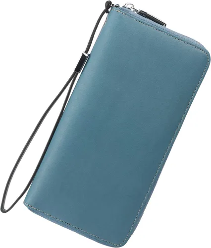 Vista 45 de Lavemi Pequeña cartera compacta para mujer, con bloqueo RFID, de piel auténtica, plegable, con ventanas de identificación