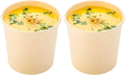 Vista 7 de Restaurantware-Bio Tek - Vasos de sopa desechables de 12 onzas, 25 tazas de sopa de papel para microondas, tapas ventiladas se venden por separado