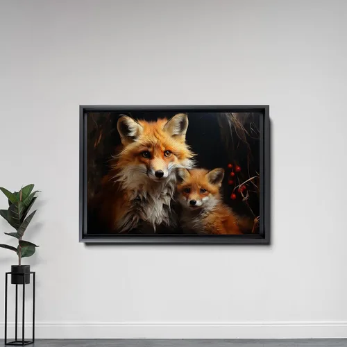 Vista 5 de Fox Mother Cub Print, In The Style Of Stencil,Based, Kids Wall Art, Kids Wall Art Display, Mom And Baby Animal Art Print, Canvas, Art Print