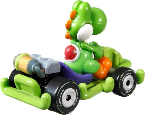 Vista 3 de Hot Wheels Die Cast GRN19 Modelo Kart 2.0 in Yoshi Dinosaur Pipe Frame Kart Super Mario Kart 1/64 2.4 in Multicolor