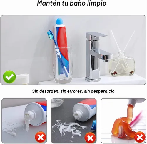 Vista 2 de Paquete de 6 tapas de pasta de dientes de silicona, dispensador de pasta de dientes reutilizable con cierre automático con caja organizadora