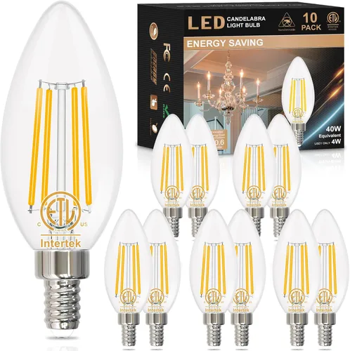 Vista 8 de Bombilla LED E12 para candelabro, 2700 K, blanco cálido, equivalente a 40 W, bombillas tipo B con forma de vela de 4 W, bombilla LED B11 para Blanco