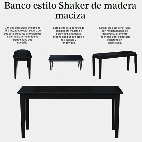 Vista 4 de International Concepts - Banco estilo coctelera, 39 pulgadas de ancho, madera de parawood maciza, sin terminar Negro
