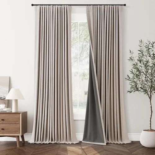 Vista 34 de Jowels Cortinas opacas de lino natural de 96 pulgadas de largo, 2 paneles