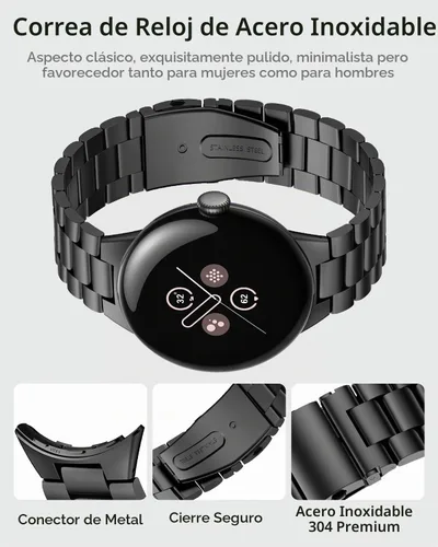 Vista 3 de Miimall - Correas de pulsera de negocios para Google Pixel Watch 4/3 de 41 mm, correa de acero inoxidable sólido ajustable anticorrosión para Pixel