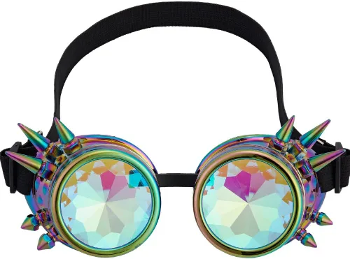 Vista 99 de Gafas caleidoscopio para raves trippy psicodélico steampunk con lentes de cristal de difracción de prisma arcoíris